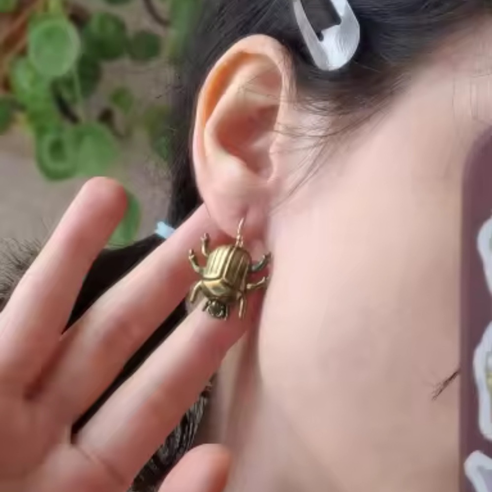 Egyptian Green Beetle Earrings - Picture 5 of 8